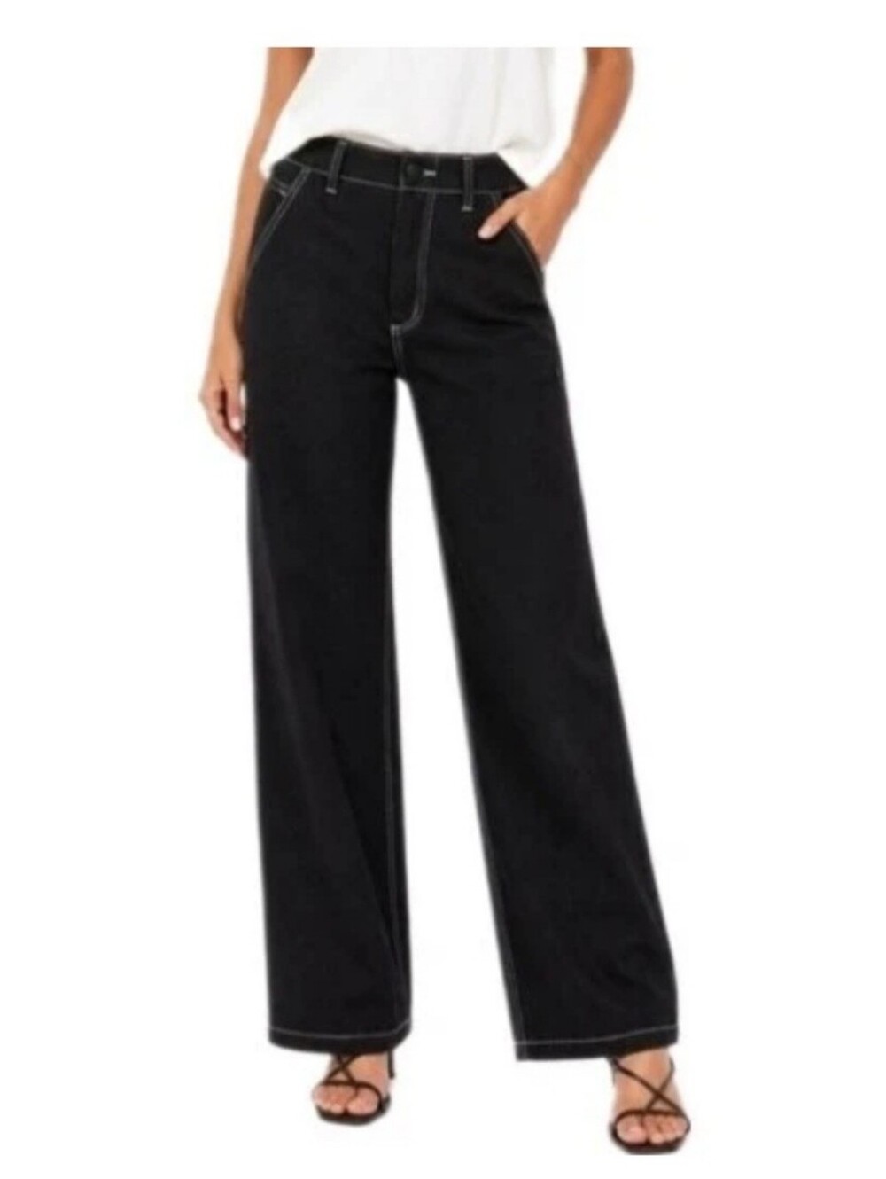 Cider Womens M Black Wide Leg Pants High Rise Contrast Stitch Y2K Trouser